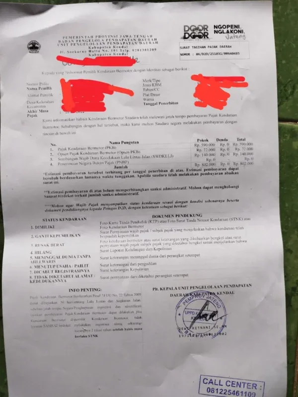 Mulai Hari Ini! Penunggak Pajak Kendaraan di Kendal Siap-Siap Didatangi Petugas ke Rumah