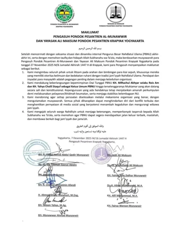 Ponpes Krapyak Resmi Buka Suara, Bantah Keras Terlibat Upaya Lengserkan Gus Yahya: Jangan Pecah-Belah NU!