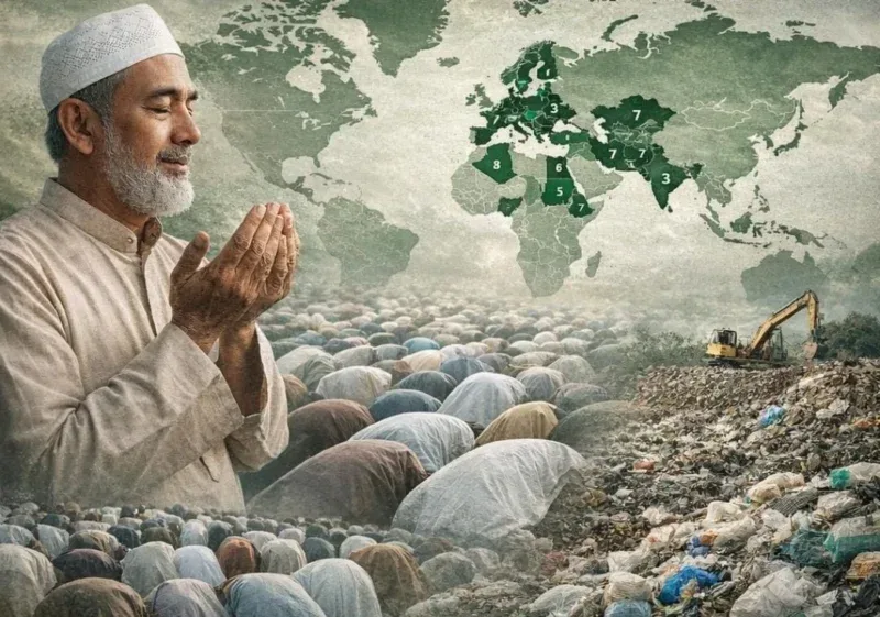 Ilustrasi refleksi umat Islam terbesar di dunia yang menyoroti tantangan perilaku umat dan kepedulian terhadap lingkungan.