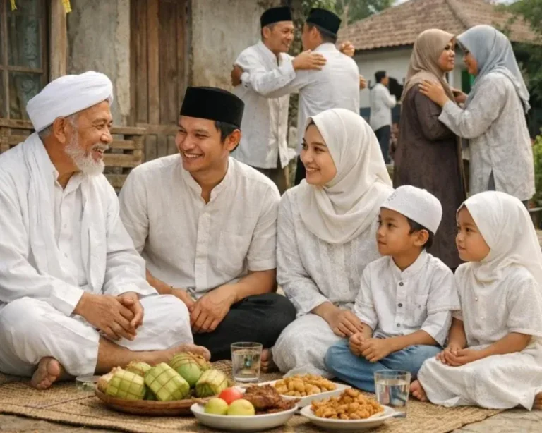 Suasana Idul Fitri sederhana tanpa kemewahan, mencerminkan kebersamaan, kesucian hati, dan bukan ajang pamer