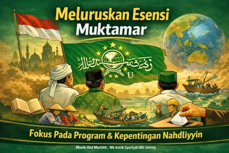 Ilustrasi suasana Muktamar Nahdlatul Ulama yang menekankan pentingnya fokus pada program kerja, kepentingan Nahdliyyin, serta menjaga nilai persatuan dan keutuhan NKRI.